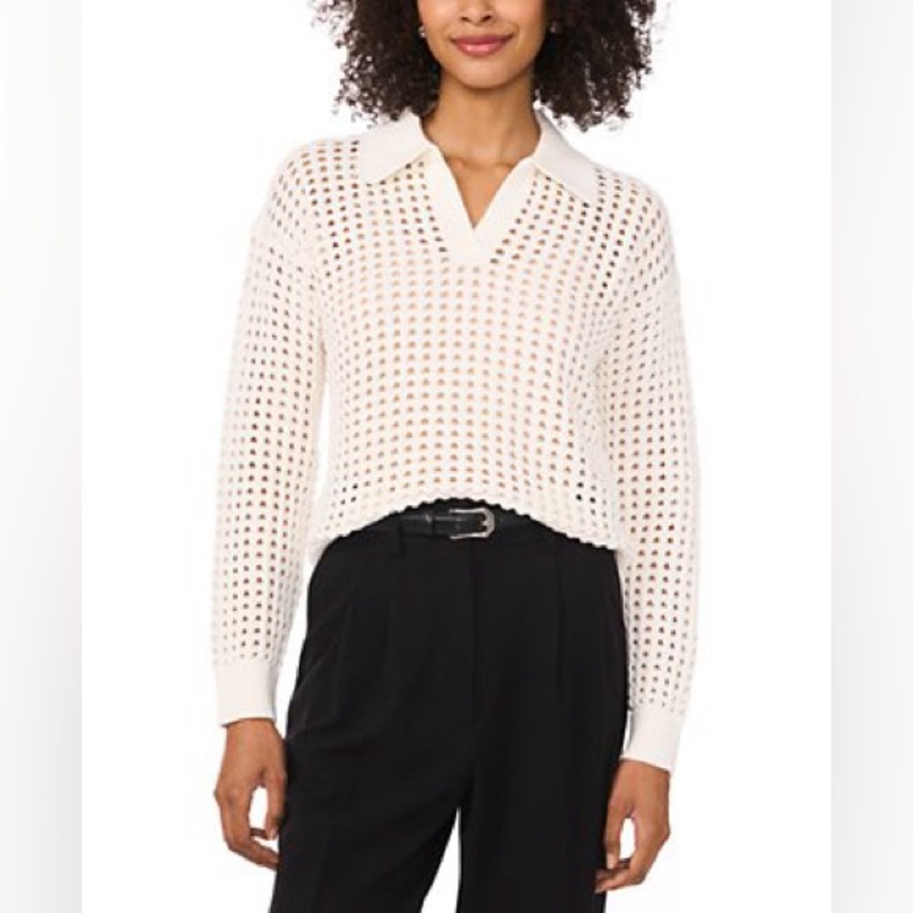 Joie Open Knit Collared Sweater – Cream – Size XS – NWT